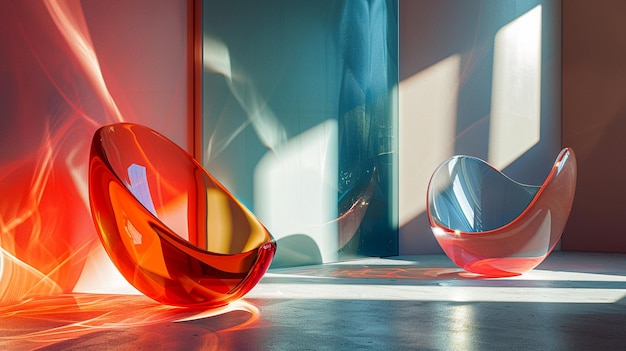 Photo colorful translucent chairs cast vibrant reflections in a modern interior space