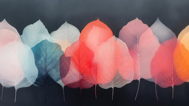 Photo colorful translucent leaves on dark background in artistic arrangement