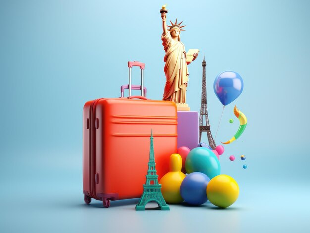 Photo colorful travel and summer concept with suitcase with colorful background generative ai