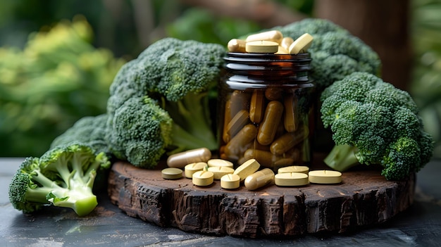 Colorful Treatment Broccoli Herbal Pills and Wellness Medication