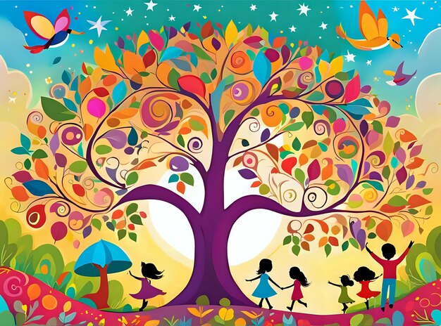 Photo colorful tree art for kids and adults