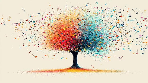 Colorful tree exuding musical notes into the environment