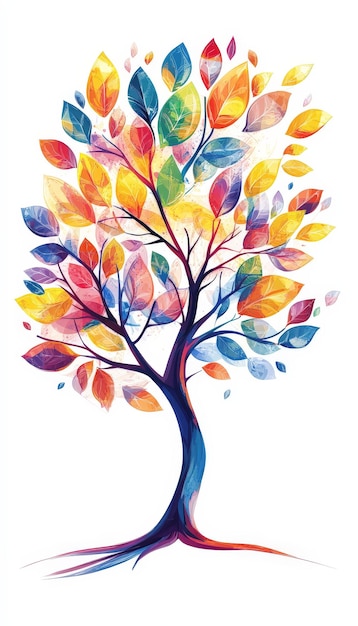 Colorful Tree with Bright Leaves Cheerful Vector Illustration