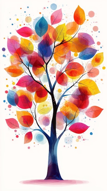 Colorful Tree with Bright Leaves Cheerful Vector Illustration