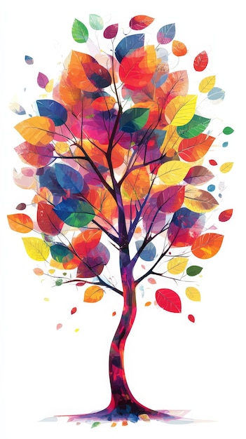 Colorful Tree with Bright Leaves Cheerful Vector Illustration