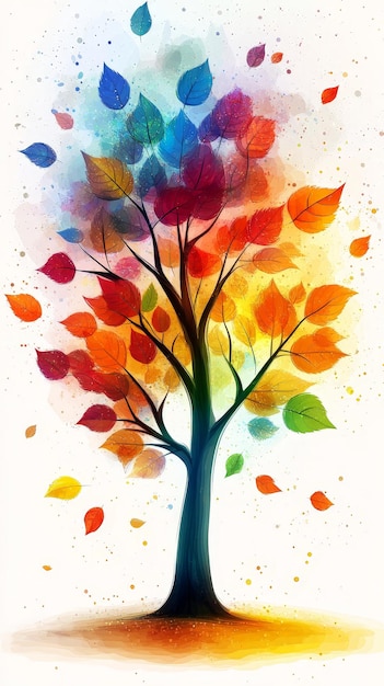 Colorful Tree with Bright Leaves Cheerful Vector Illustration