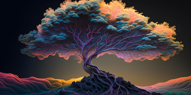 A colorful tree with a cloud on the top