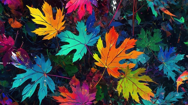 a colorful tree with a colorful leaf that has the word autumn on it