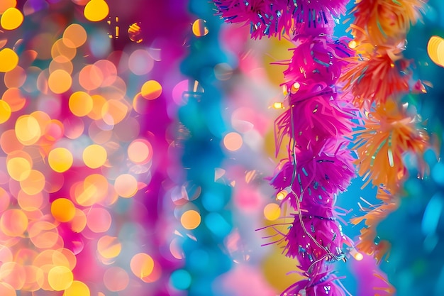 a colorful tree with colorful lights and a colorful garland