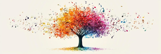 Colorful tree with music notes in abstract harmony