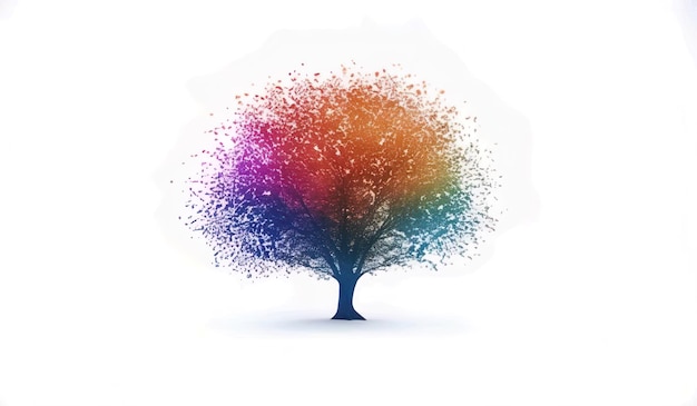 a colorful tree with a rainbow colored background