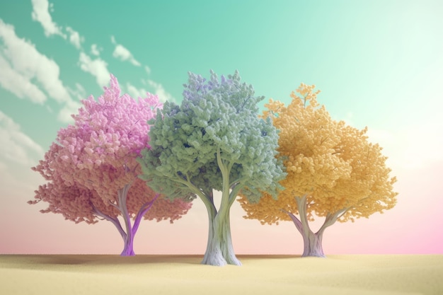 Colorful trees on pastel background Generate Ai