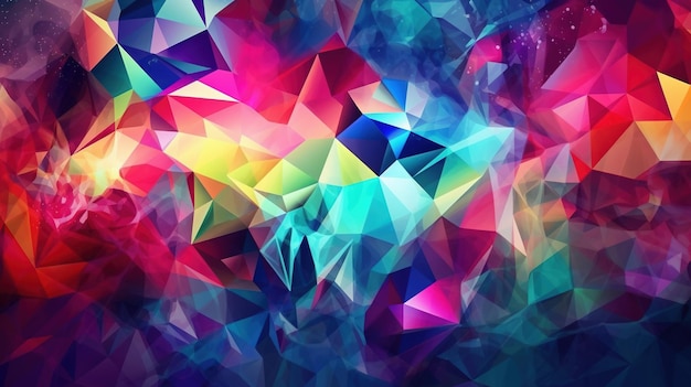 A colorful triangle background with a blue background