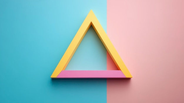 Photo colorful triangle frame against contrasting blue and pink background