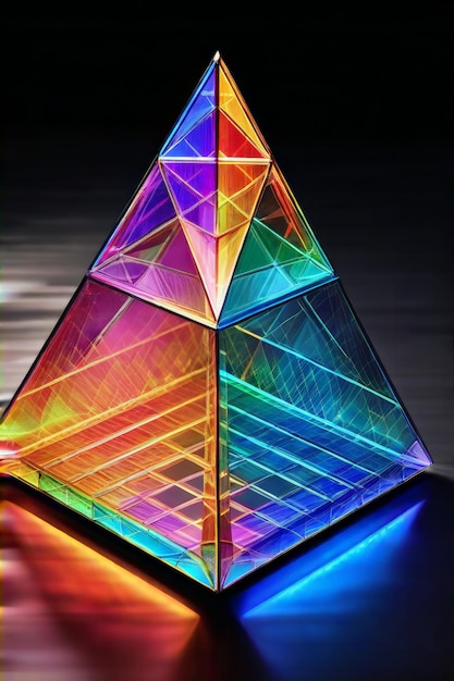 Photo a colorful triangle made of glass with the word triangle on it