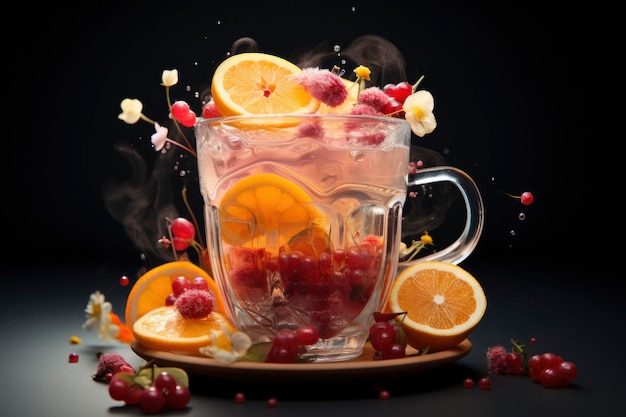 Colorful tropical drinks on table