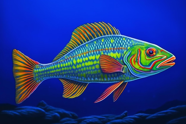 Colorful tropical fish on a dark blue background Underwater world