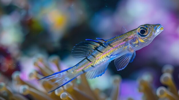 Colorful tropical fish swimming in aquarium