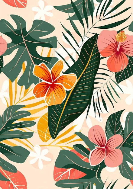 Colorful Tropical Floral Pattern DesignxA