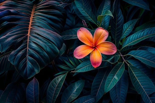 a colorful tropical flower with orange and pink petals