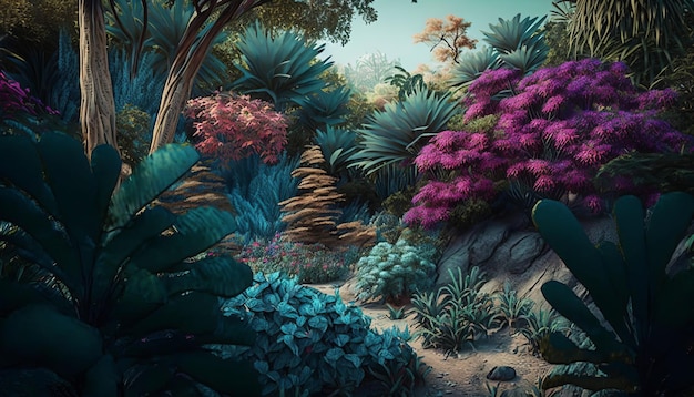 Colorful tropical forest. AI generative.