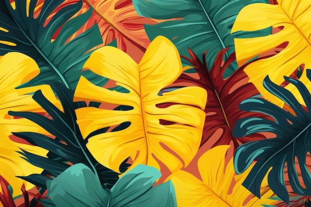 colorful tropical leaves and flowers abstraction background wallpaper