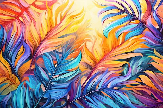 colorful tropical leaves and flowers abstraction background wallpaper