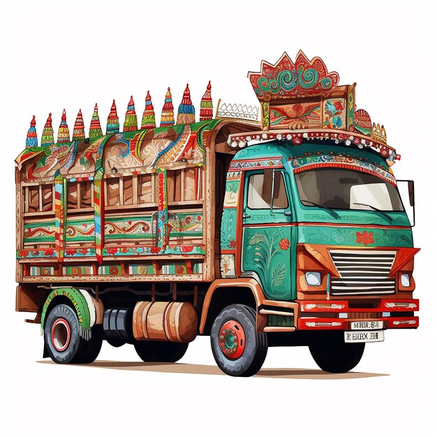 Photo a colorful truck with a wooden roof that says quot the word quot on the front