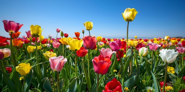 Colorful tulip field in full bloom a stunning springtime floral display