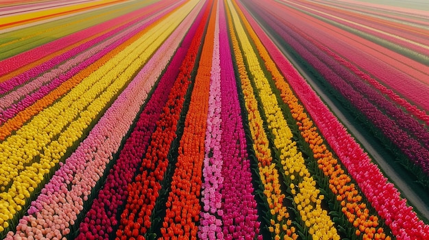 Photo colorful tulip fields in spring aerial view landscape blooms