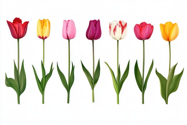 Photo colorful tulip set on white background