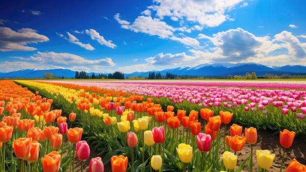 colorful tulips in a field of tulips.