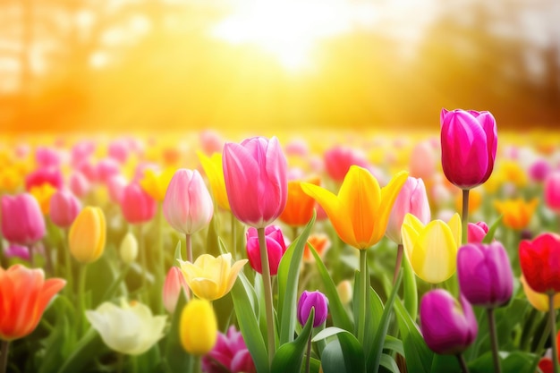 Colorful tulips spring background generative ai