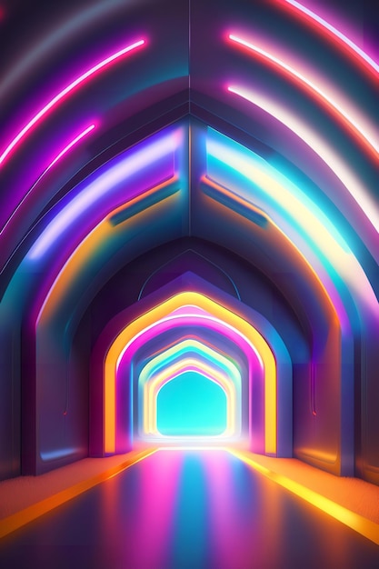 A colorful tunnel with light on it