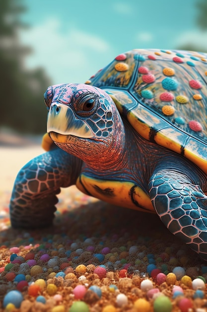 Colorful turtle illustration generative ai