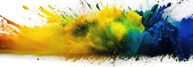 Colorful Ukrainan flag yellow blue color holi paint powder explosion isolated on white background russia ukraine conflict war freedom concept Colored textured background