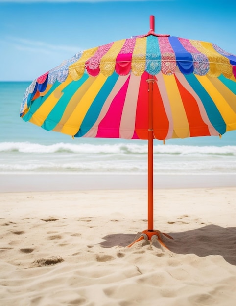 Colorful Umbrella Provides Shade on Sandy Beach