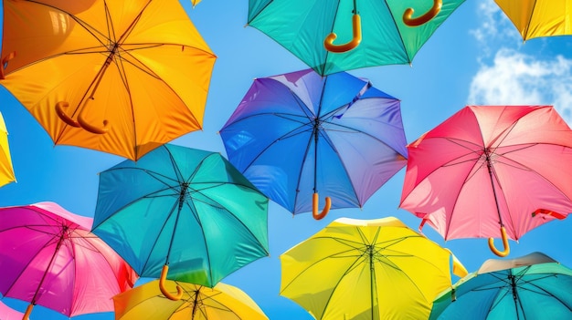 Colorful umbrellas background Colorful umbrellas in the sky Ai generated