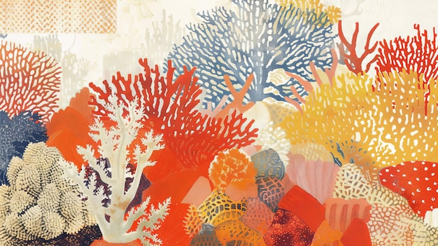 Photo colorful underwater coral reef abstract art illustration depicting various coral species in vibrant hues