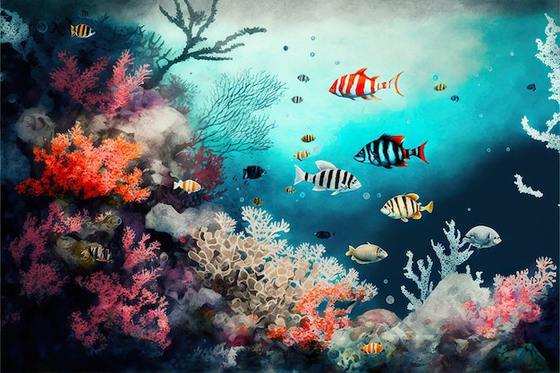 Colorful underwater coral reef