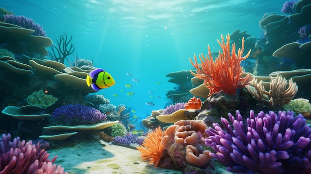 Colorful Underwater Scene With Coral And Fish