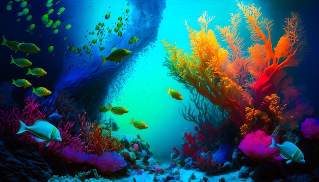 Colorful underwater scene with fish and corals Generative AI