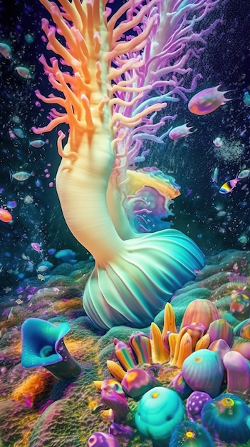 A colorful underwater scene with a sea creature.