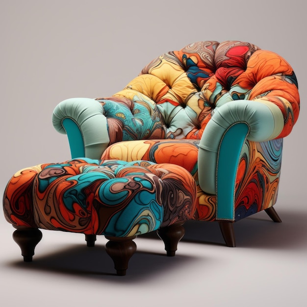 Colorful Upholstered Ottoman Armchair Modern American Fabric Art