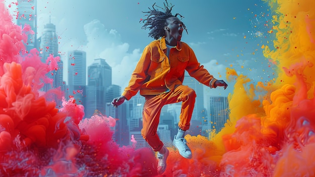 Colorful Urban Dance Explosion with Energetic Dancer