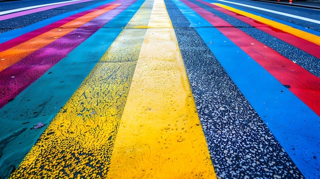 Photo colorful urban street art asphalt texture rainbow crossing