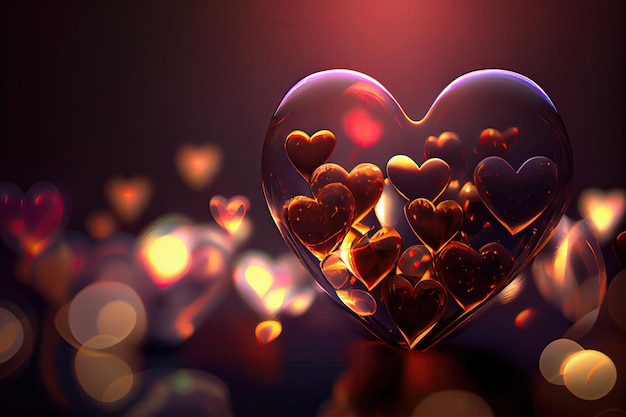 Colorful Valentine Hearts with Bokeh Effect Background