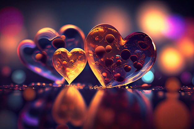 Colorful Valentine Hearts with Bokeh Effect Background