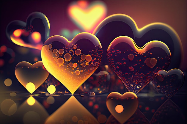 Colorful Valentine Hearts with Bokeh Effect Background