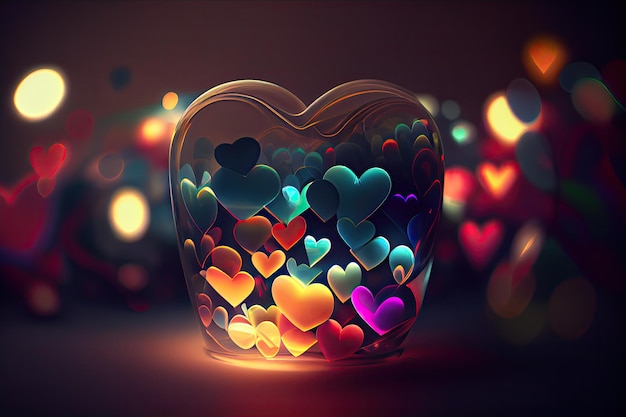 Colorful Valentine Hearts with Bokeh Effect Background